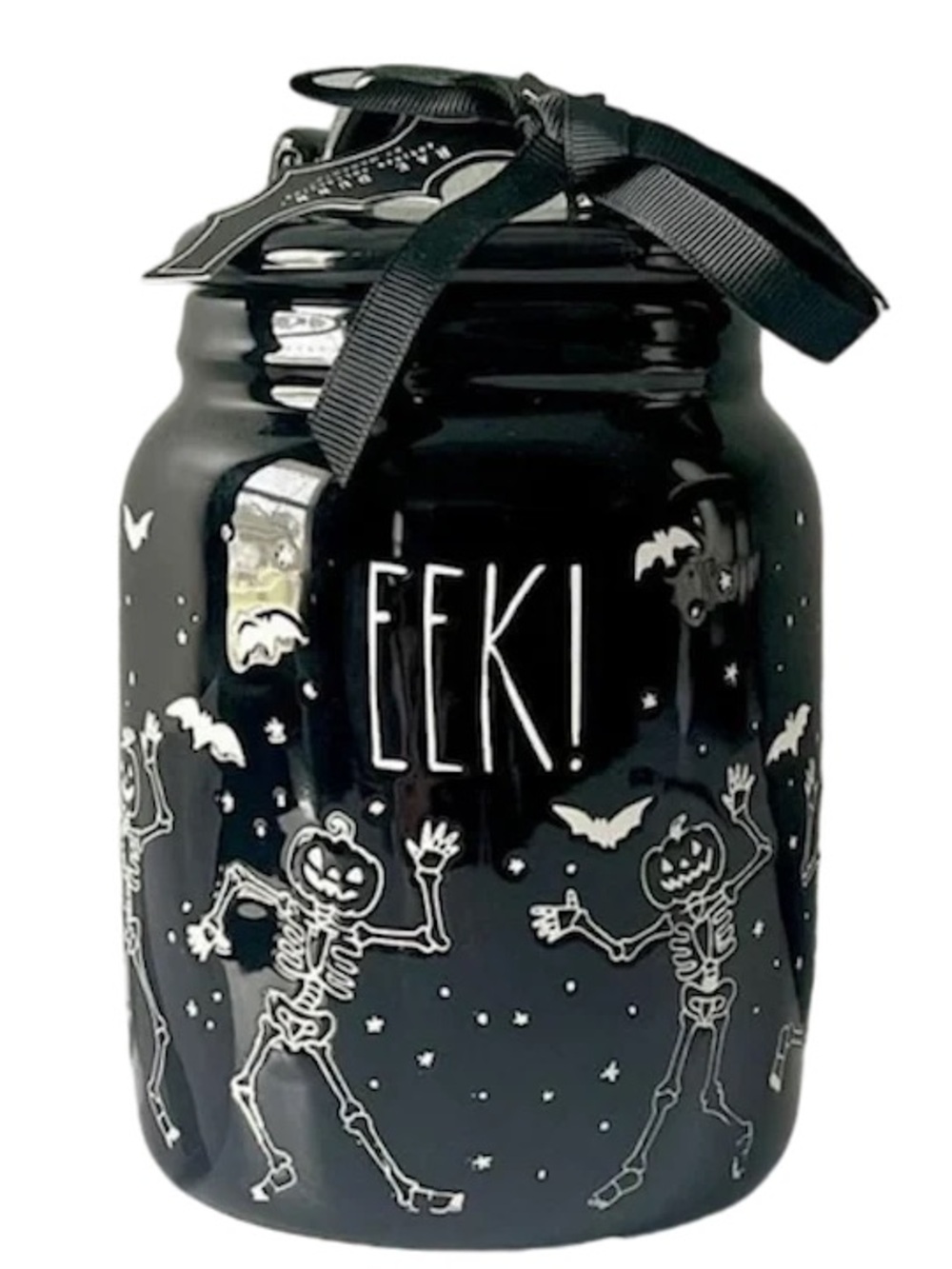 Rae Dunn Black 'EEK!' Halloween Skeleton Jar